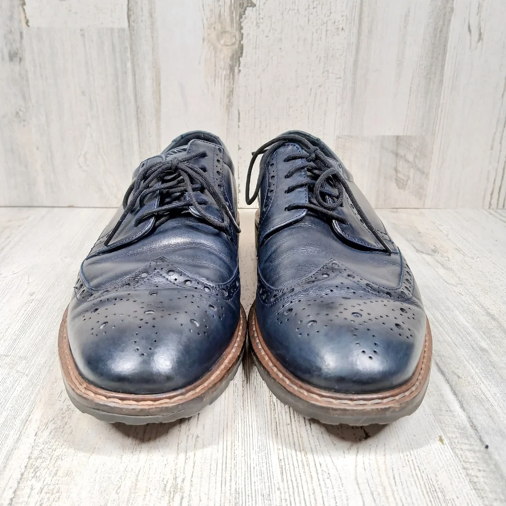 Ecco Shoes‎ Men's 9 Navy Blue Leather Wingtip Oxford Dress Brogue Detail